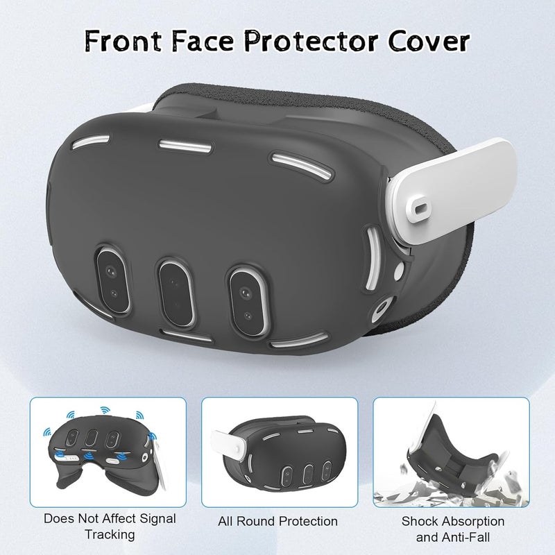 Relohas Deluxe 5 in 1 Silicone Accessories for Meta Quest 3, VR Protective Case Set for Oculus Quest 3, Controller Grip Cover, VR Shell Cover, Face Cover (Black) - Image 3